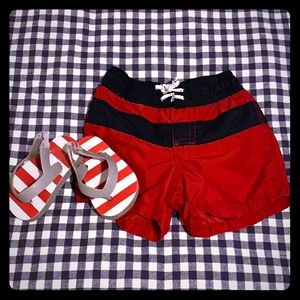 Boys Baby gap swim trunks and flip flops